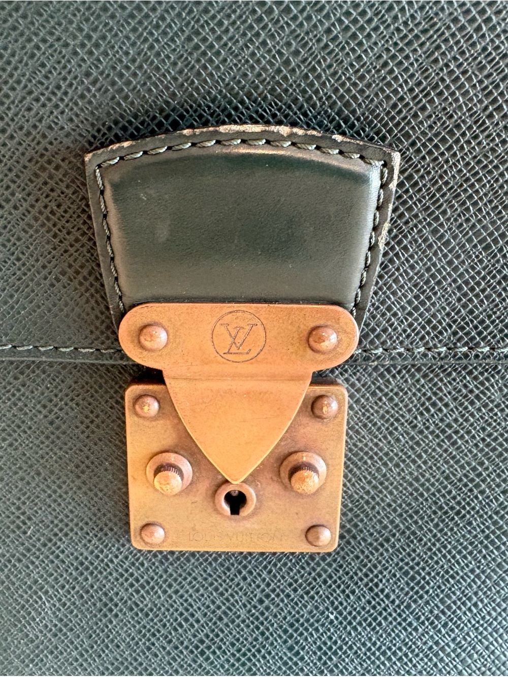Louis Vuitton Dark Green Leather Briefcase with Brass Lock - Picture 6 of 9